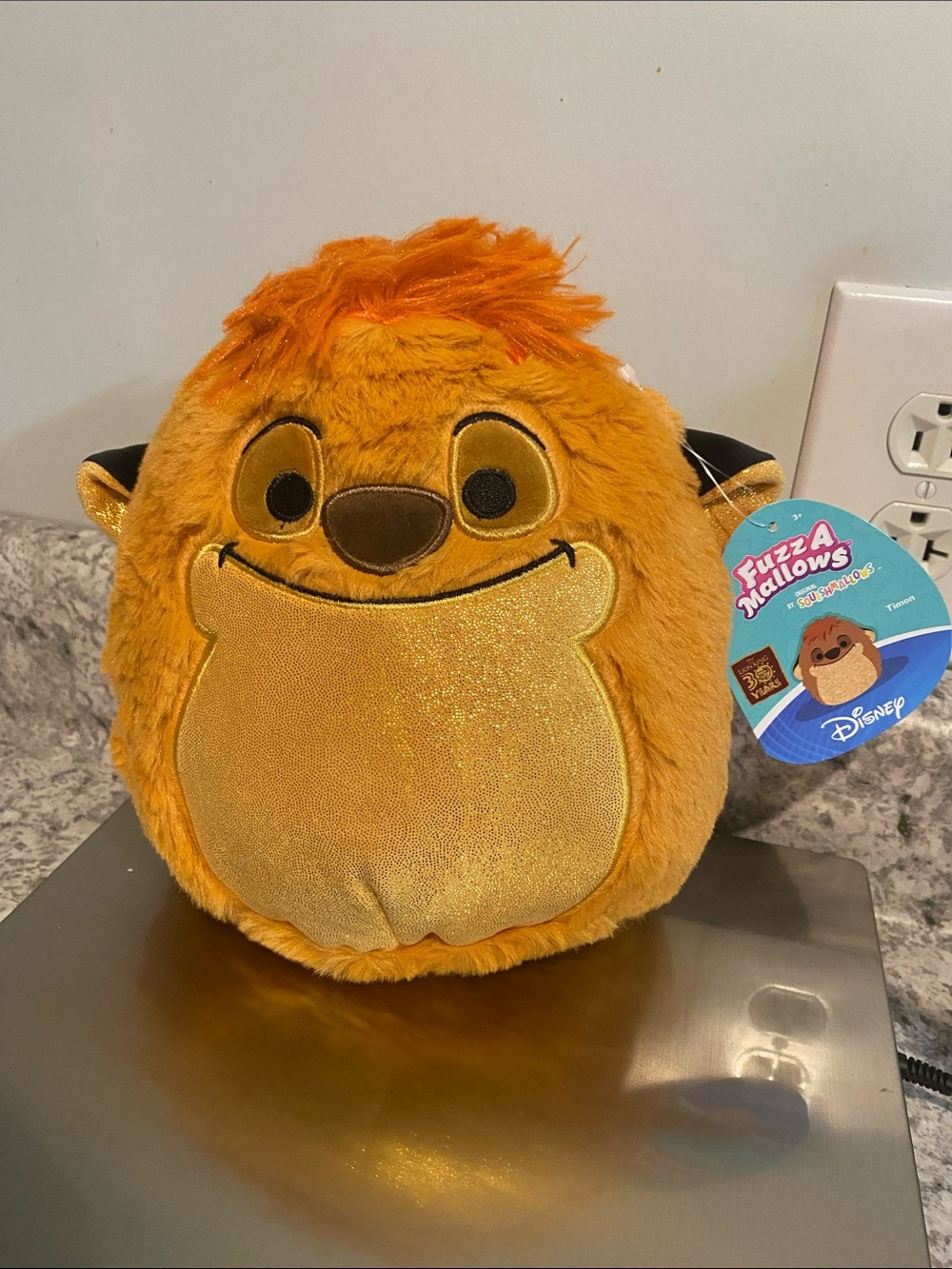 Disney Fuzz A Mallows Orange Plush Character - Gold Face Accent